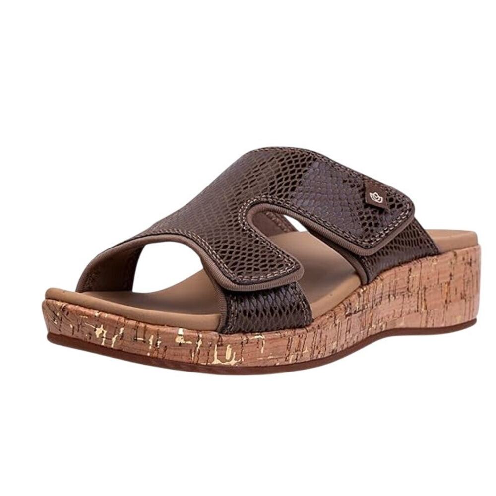 Spenco Womens Camille Wedge Sandals Size 8.5 Wide Brown NIB